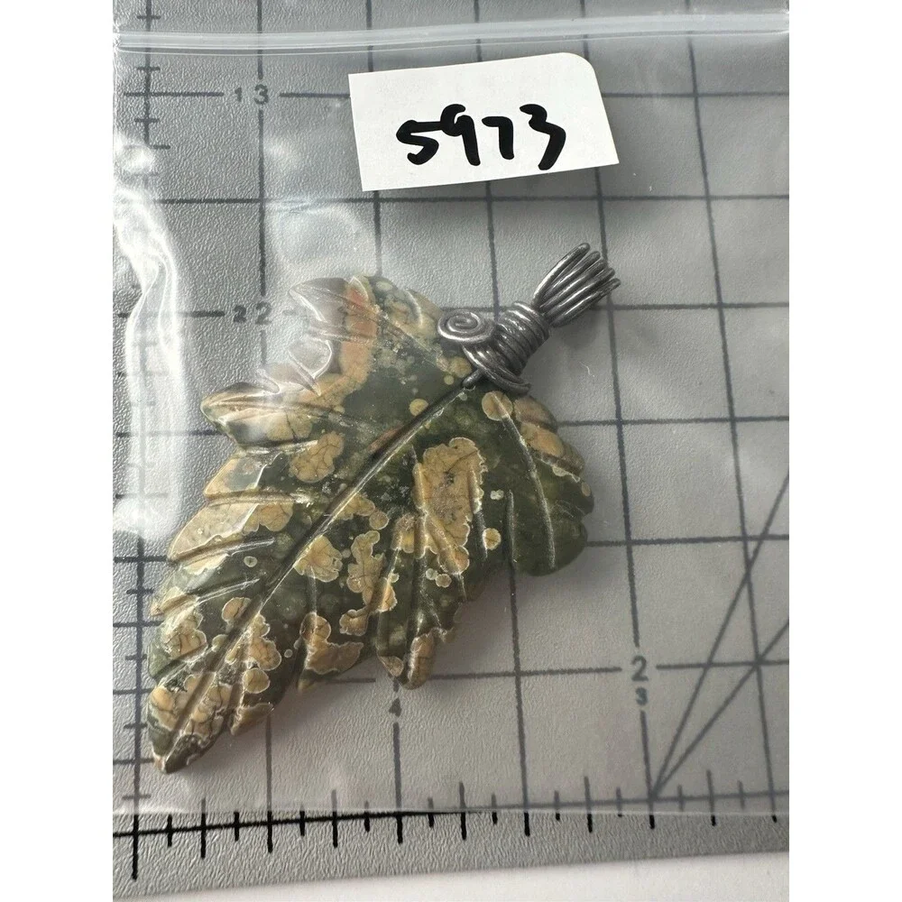 Handmade Ocean Jasper Leaf Pendant Large